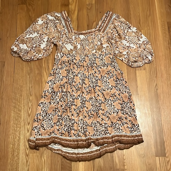 Orange Rust Floral Boho Peasant Flowy Dress‎ large - Picture 10 of 13